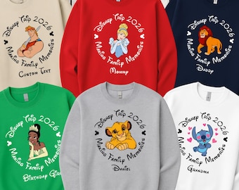 Anpassad Disney-karaktärer 2026-tröja, Disney matchande familjesemestertröja, personlig Musse Mimmi-tröja, Disney-prinsessa