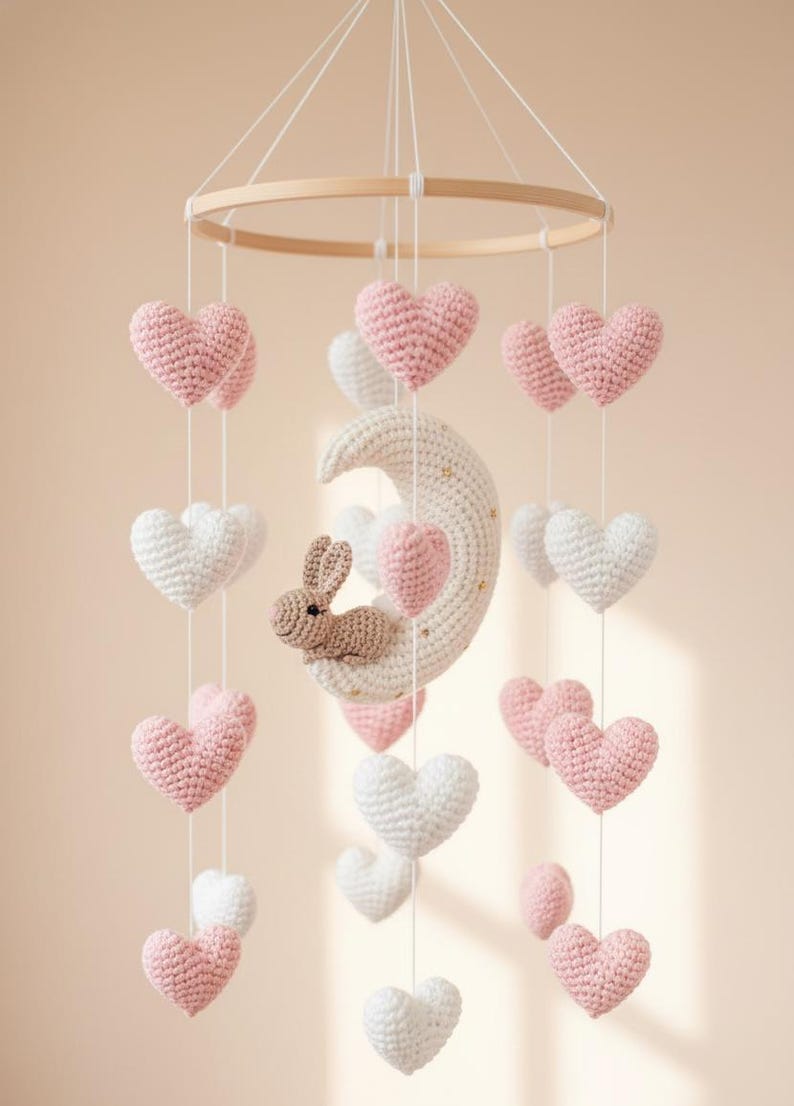 Crochet Baby Mobile Pattern PDF – Amigurumi Heart & Moon Mobile With ...