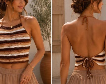 Modello PDF per top all'uncinetto con scollo all'americana, top estivo boho all'uncinetto, modello all'uncinetto adatto ai principianti, download digitale immediato.