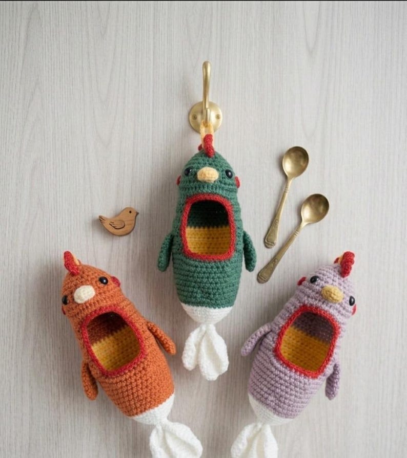 Chicken Key Rack Chicken Hanging Pouch & Keyholder Pattern PDF | Easter Wall Organizer ...