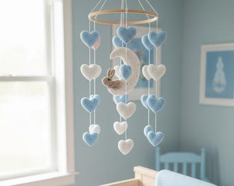 Crochet Baby Mobile Pattern PDF – Amigurumi Heart & Moon Mobile with Bunny – Nursery Decor DIY – Baby Shower Gift – Instant Download