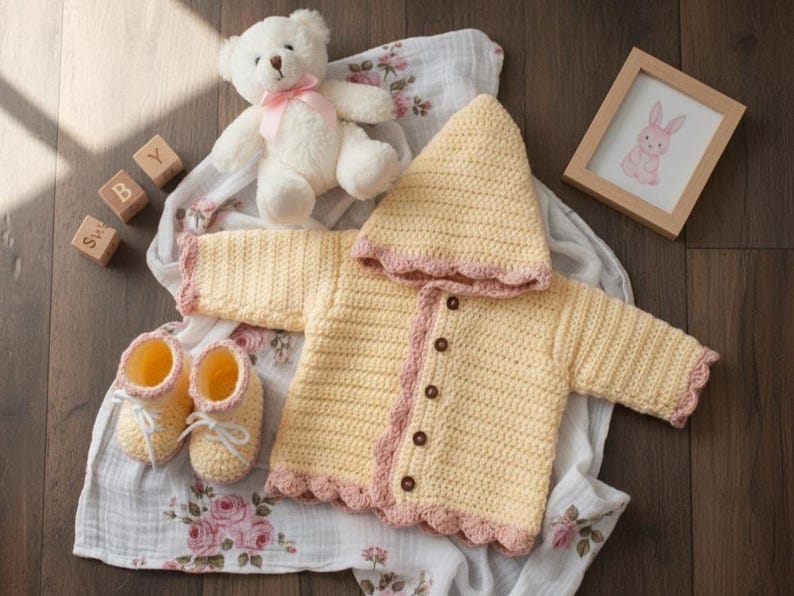 PDF-virkmönster för babykofta och pixie-huvtröjor, kläder för nyfödda - digitala guider till älvmössa för att skapa unika presenter bild 4