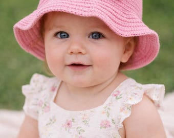 花付きバケットハットの編み図 | ベビー用サンハットのPDF編み図 | 簡単な夏用帽子のチュートリアル | 子供用と大人用サイズ | イースターのおすすめ商品