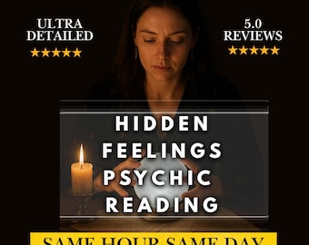 May include: An image promoting psychic readings. The text on the image reads "Hidden Feelings Psychic Reading" and "Same Hour Same Day". A woman is looking at a glowing crystal ball. A lit candle is on the left side of the image.