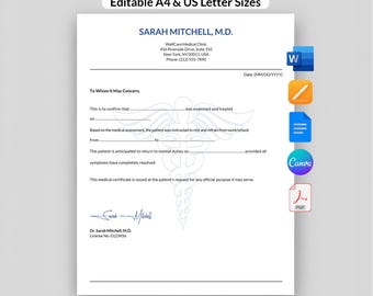 Doctor Excuse Notes | Doctor Excuse for Work | Doctor Excuse Template | Doctor Note For Work | Doctor Notes | Doctor Excuse Editable