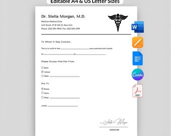 Doctor Excuse Note | Work Excuse Letter | Excuse Note for Work & School | Work Excuse Dr note | Dr Note Canva | Doctors Excuse Note