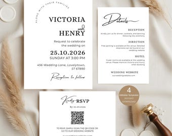 Printable Wed Invite | Minimalistic Wedding Invites Suite | Editable Wed Invite | Simple Wed Invite | Canva Wed Invite Instant Download