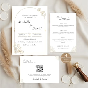 Modern wedding invitation template | Boho Wedding Invites | Instant Download Floral Wedding Invitation | Elegant Invites with QR Code