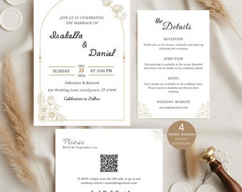 Modern wedding invitation template | Boho Wedding Invites | Instant Download Floral Wedding Invitation | Elegant Invites with QR Code