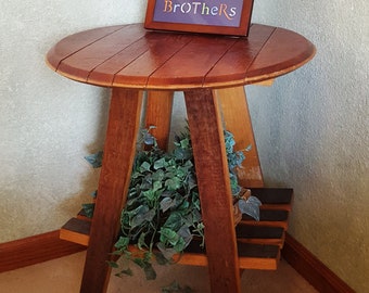 28" OR 32" tall Oak Wine Barrel Side Table With Shelf, Free Shipping! Made By Wine Barrel Creations