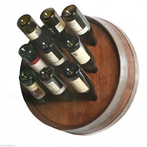 1/4 Wine Barrel Head Wine Bottle Rack Holds 9 Wine Bottles Wall Mount, By WBC