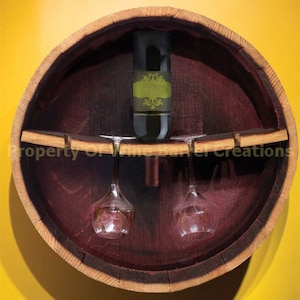 6 Hanging Wine bottle & Glass Rack from recycled wine barrel image 1