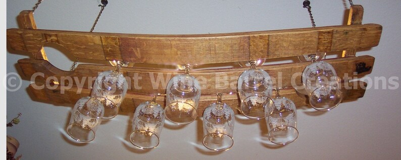 Hanging Glass Rack Stemware Rack Made From Oak Wine Barrel Staves image 4