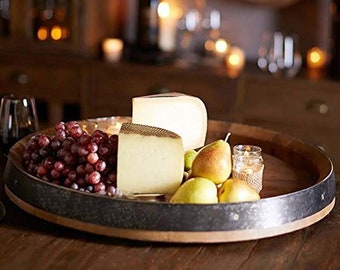 Wine Barrel Head Lazy Susan With Band Solid oak from a Napa Valley Winery