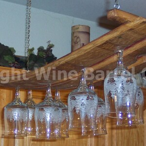 Hanging Glass Rack Stemware Rack Made From Oak Wine Barrel Staves image 2