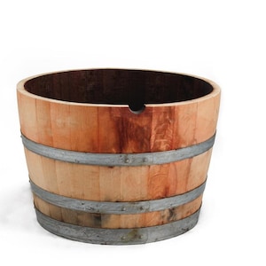 Rustic Oak Wine Barrel Planter, Half Barrel Pot
