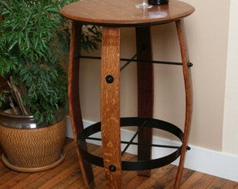 Wine Barrel Side Table Or End Table With Band Solid Oak Construction 35" H 22" W