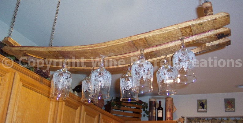 Hanging Glass Rack Stemware Rack Made From Oak Wine Barrel Staves image 3