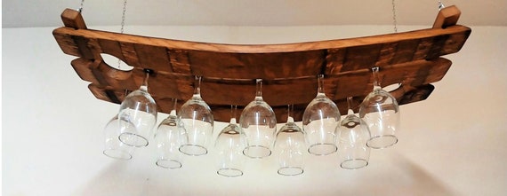 Hanging Wine Glass and Bottle Rack 16 Made From Recycled Wine Barrel Staves Etsy Australia