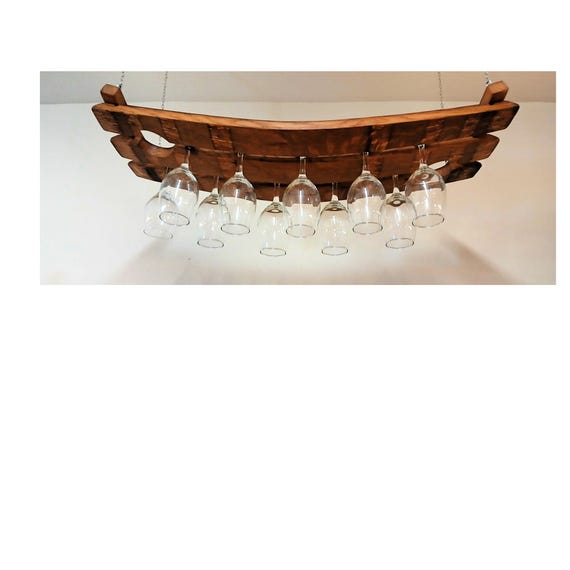 Hanging Glass Rack Stemware Rack Made From Oak Wine Barrel Staves - Etsy  Israel