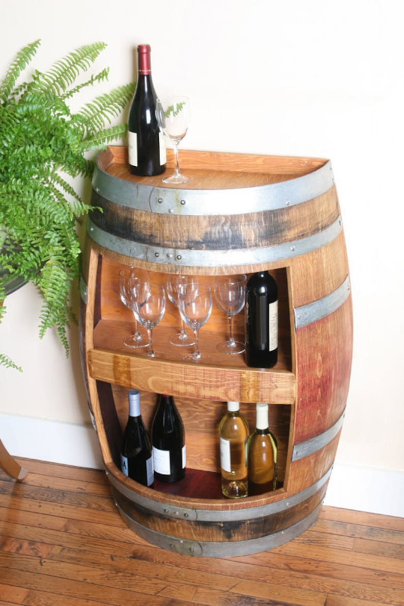 Wine Cabinet Hold 30 Wine Bottles, Wall Cabinet, Solid Oak Made From Recycled Wine Barrel image 1