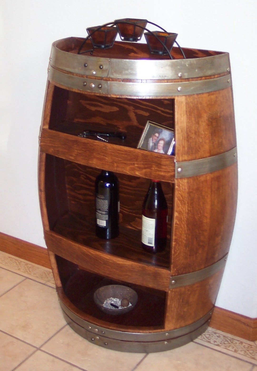 Wine Barrel Wine Bottle With Shelves, Wine Display Case Wine