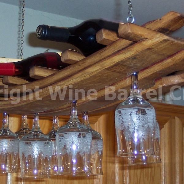 Hanging Wine Glass and Bottle Rack 16+  Made From Recycled Wine Barrel Staves