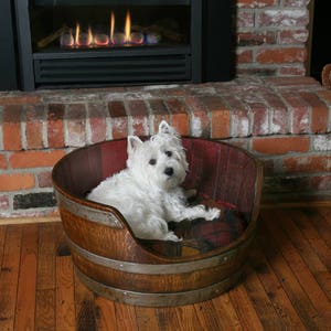 Wine Barrel Dog Bed with pillow Made From A Napa Valley Wine Barrel By WBC