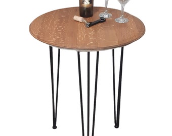 32" end table, side table w/ solid oak wine barrel head top and metal legs.  Free Shipping.