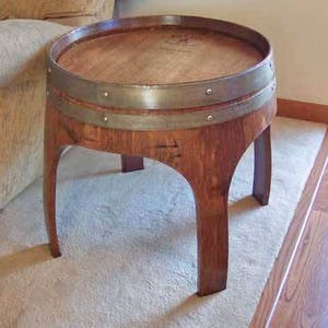 22" Solid Oak Wine Barrel End Table with Arch Legs Made By Wine Barrel Creations Inc.