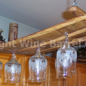 Hanging Glass Rack Stemware Rack Made From Oak Wine Barrel Staves image 1