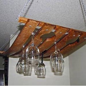 Hanging Wine Glass Rack Made From Oak Wine Barrel Staves Holds 24 glasses by Wine Barrel Creations