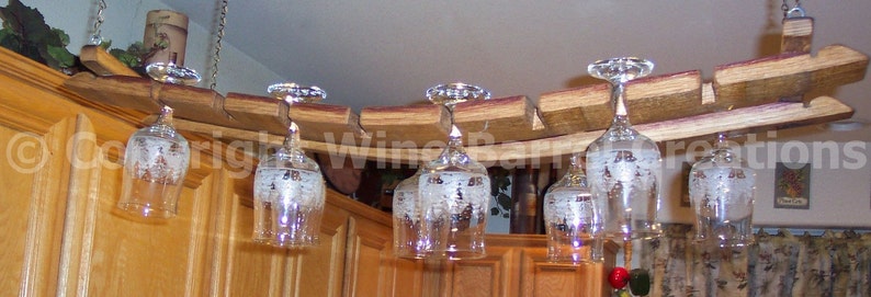 Hanging Oak Wine Barrel Stave Glass Rack Stemware Rack image 2