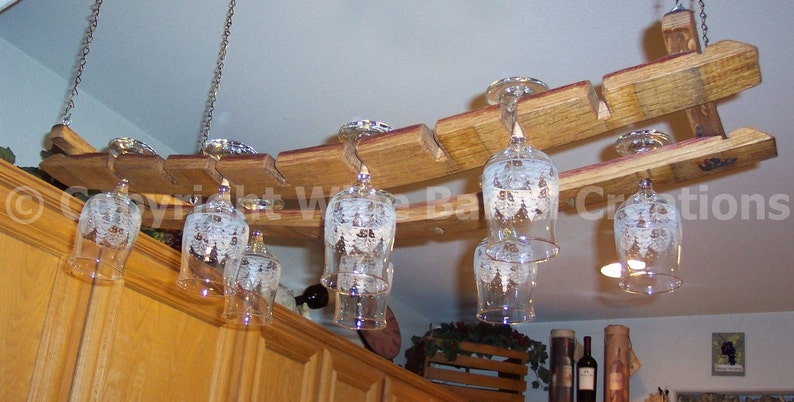 Hanging Oak Wine Barrel Stave Glass Rack Stemware Rack image 3