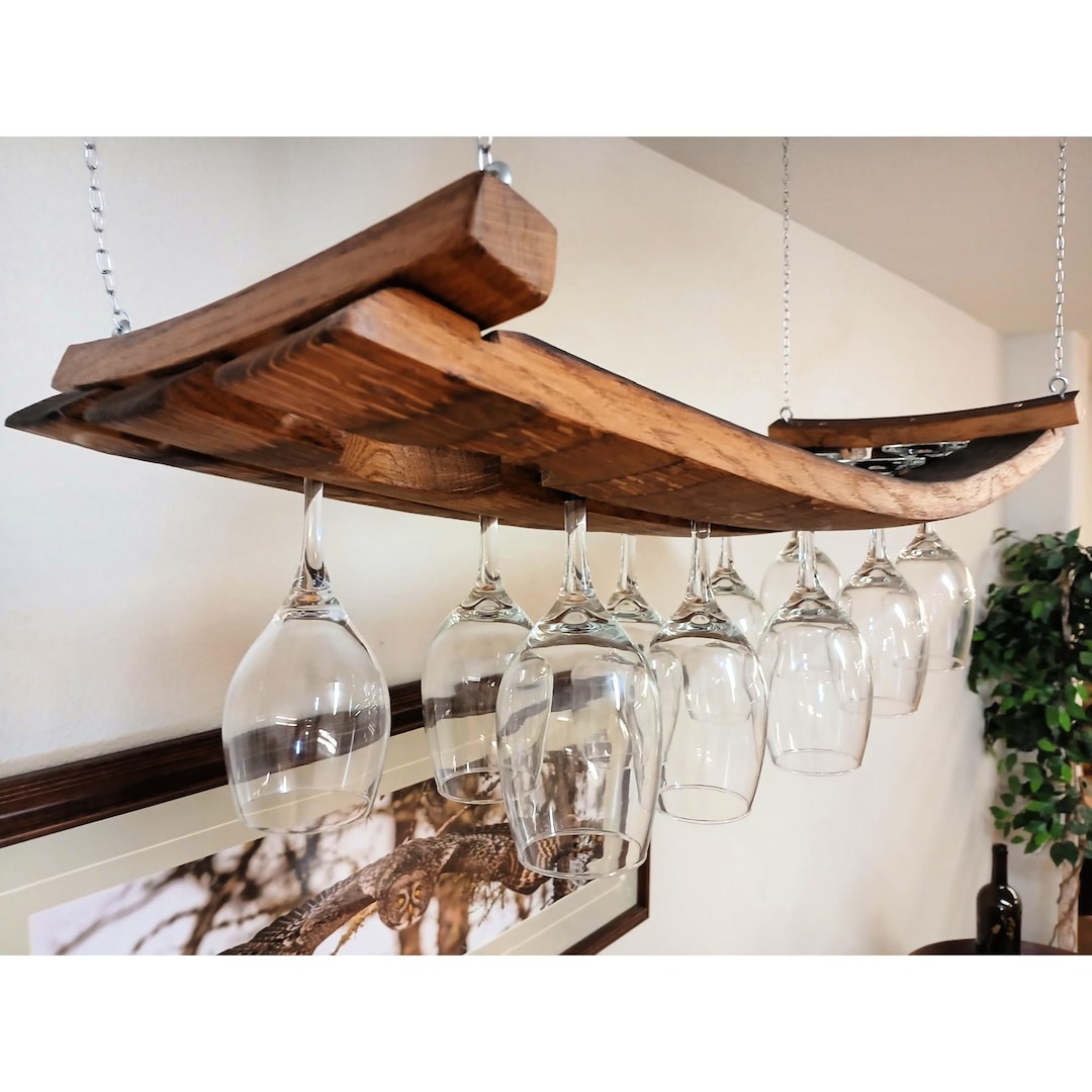 Hanging Glass Rack Stemware Rack Made From Oak Wine Barrel Staves