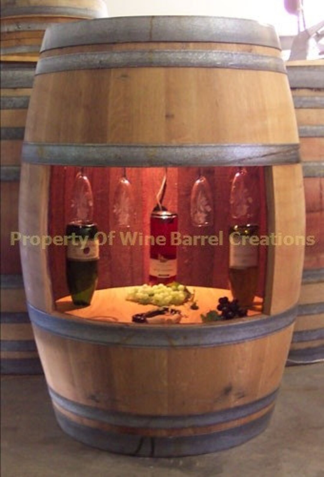 Wine Barrel Wine Wine Glass Rack and Bottle Holder With Light