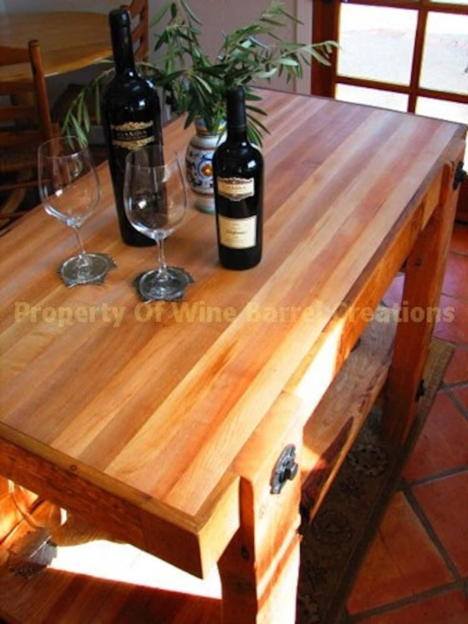 Butcher Block Center Island W/ Shelf Wine Bottle & Wine Glass Etsy