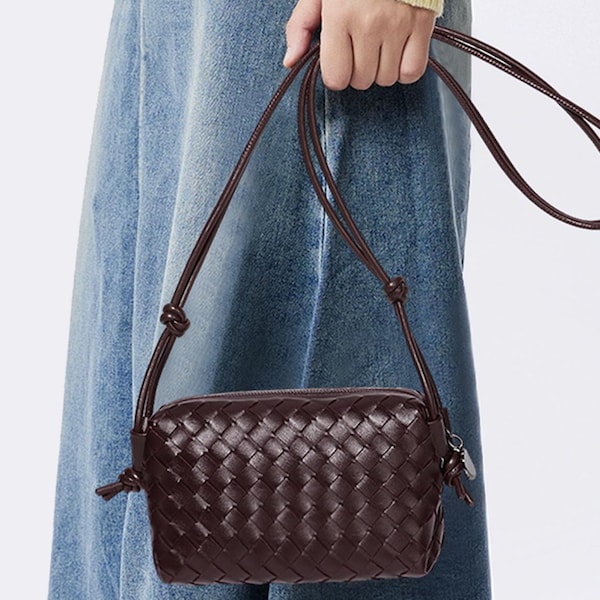 Woven Shoulder Bag, Woven Handbags, Weaved Leather Crossbody Bag, Mini Purse.