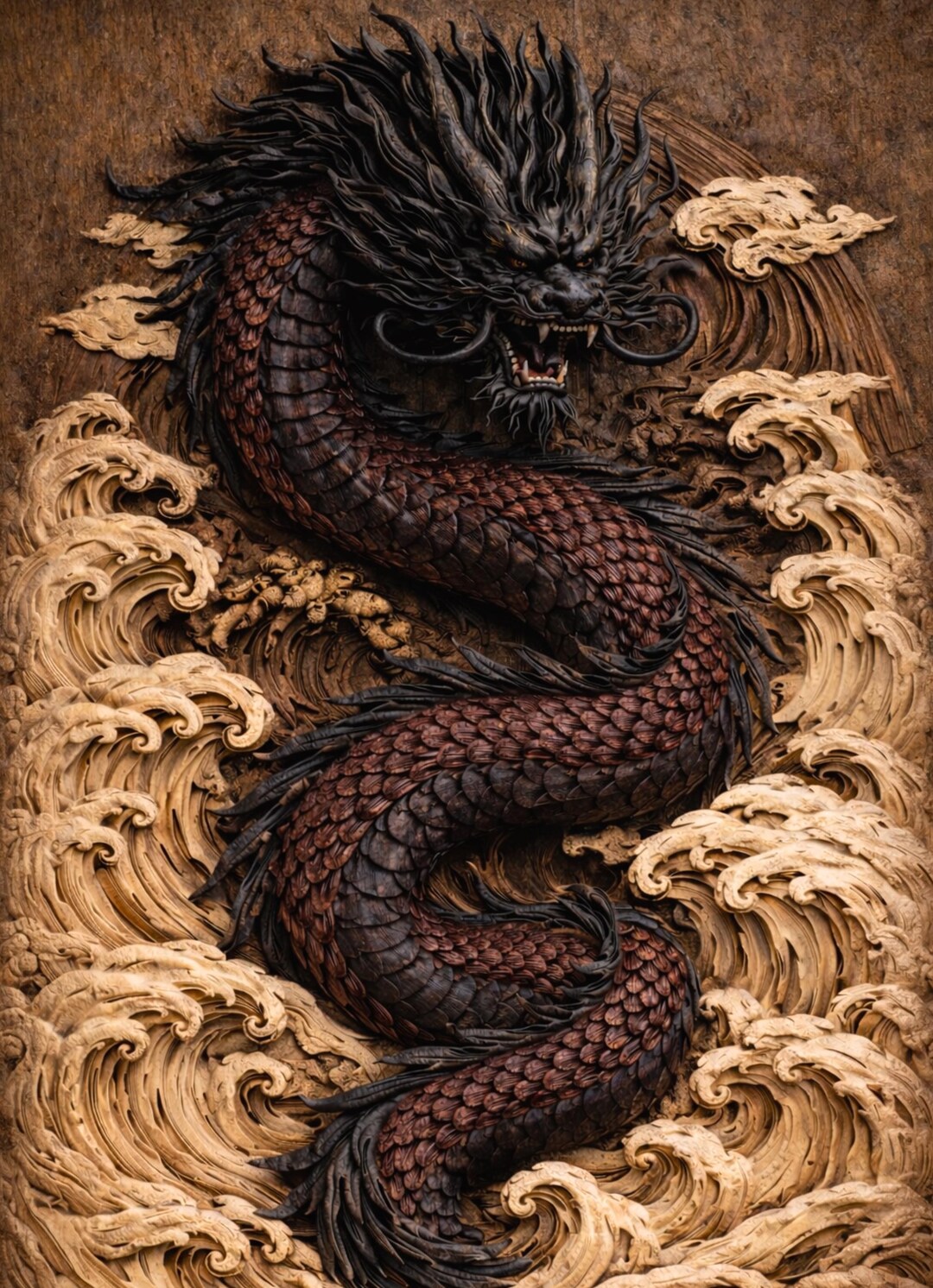 Japanese Dragon Wall Art Print, Dark Fantasy Mythical Dragon ...