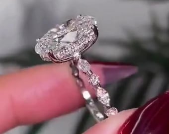 3CT Oval Cut Moissanite Ring, 14K Solid Gold Hidden Halo Engagement Bridal Jewelry