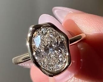 3CT Oval Cut Moissanite Ring With Bezel Set , 14K Solid Gold Engagement Jewelry