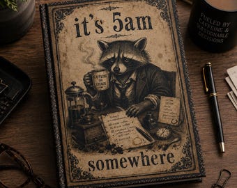 Dark Academia Raccoon Hardcover Notebook Vintage Oddity Coffee Lover Journal Coworker Sarcastic Animal Humor Funny Adulting Gift for Husband