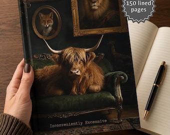 Highland Cow Hardcover Notebook Funny Cow Journal Vintage Victorian Whimsical Animal Meme Funny Cottagecore Gift Maximalist Desk Accessory