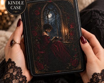 ゴシック調のKindleカバー（ハンドストラップ付き）、電子書籍リーダー、ダークロマンス、Kindle Paperwhiteケース、ダークアカデミア好き、ビクトリア朝風読書アクセサリー