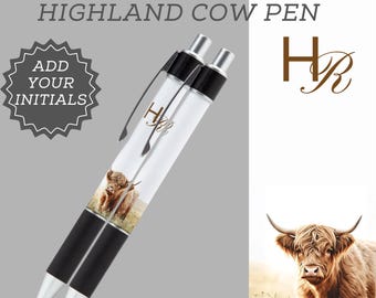 Highland Cow Custom Pen Stationery Accessory Personalized Initials Western Gift Rustic Prairie Aesthetic Writing for Women Teen Girl Student