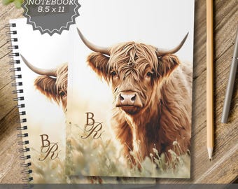 Personalized Highland Cow Composition Notebook Rustic Western Aesthetic Cutecore Lined Journal Cow Lover Gift for Women Teens Students Gift