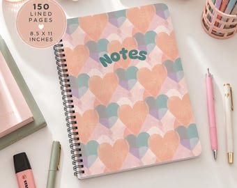 Personalized Heart Notebook Custom Name Composition Notebook Preppy School Supplies Cute Y2K Notebook Teen Girl Back to School Spiral Book