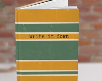 Retro Vintage Striped Journal for Men • Green Gold Hardcover Notebook • Bullet Journal Dotted or Lined • Gift for Him, Dads Day, Boyfriend