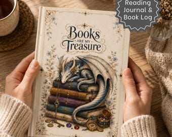 Books Are My Treasure Reading Journal Book Review Log Fantasy Dragon Bookworm Gift Romanstasy BookTok Merch Tracker Cute Gothic Aesthetic