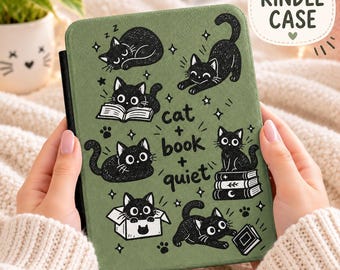 Funda Kindle con diseño de gato adorable y correa de mano. Funda Bookish Paperwhite para lector electrónico Booktok con diseño de gatito negro. Regalo ideal para niñas preadolescentes y adolescentes amantes de la lectura.